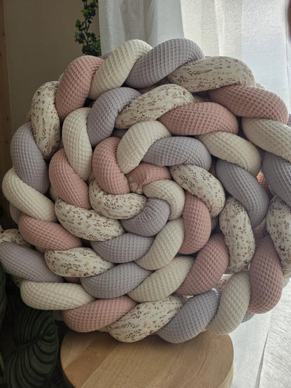 Tresse de lit 4 brins ecru , poudré , gris et fleur des champs 4.6M