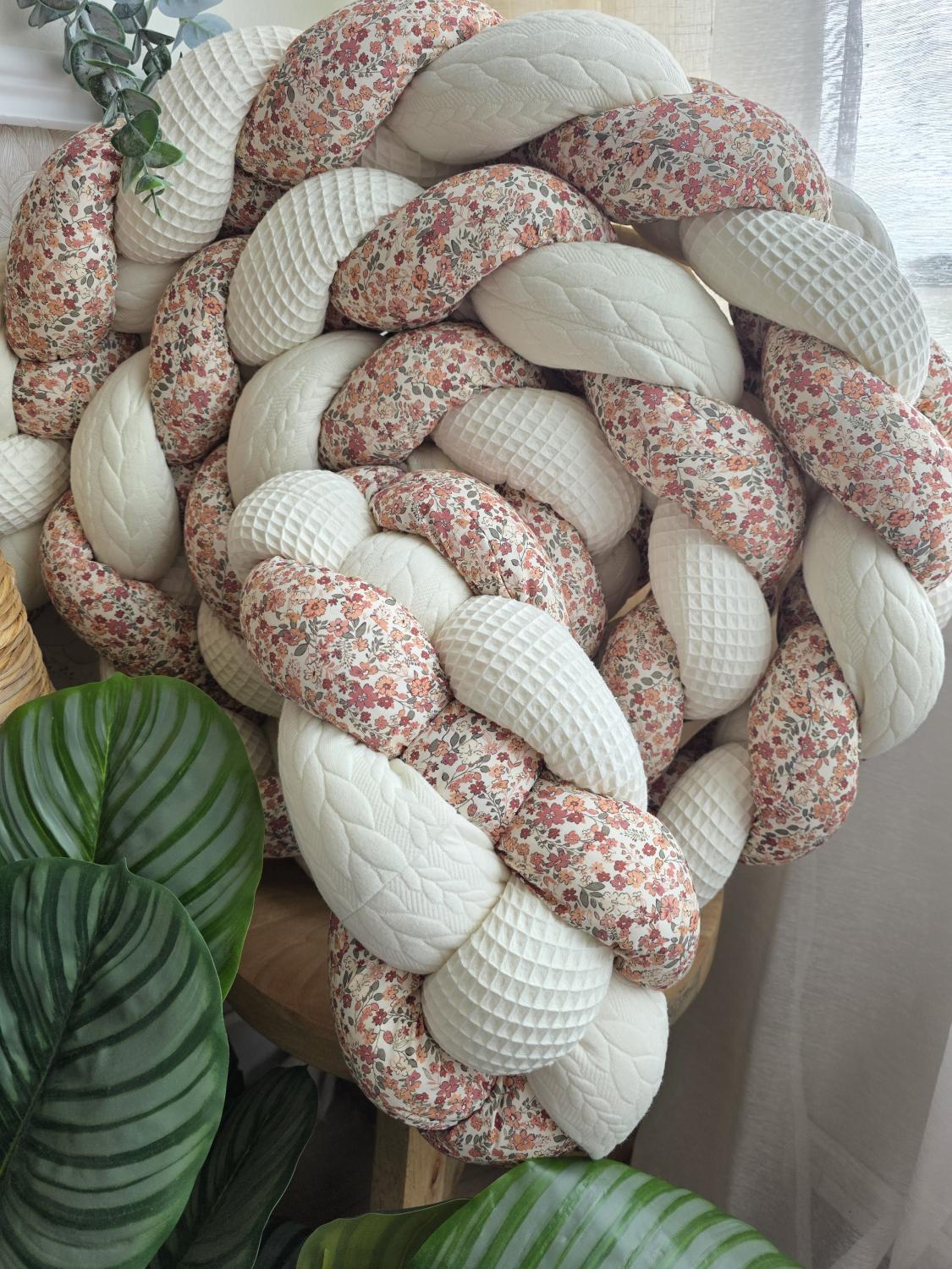Tresse de lit 4 brins écru tricot écru et fleurs d'été 3,6m