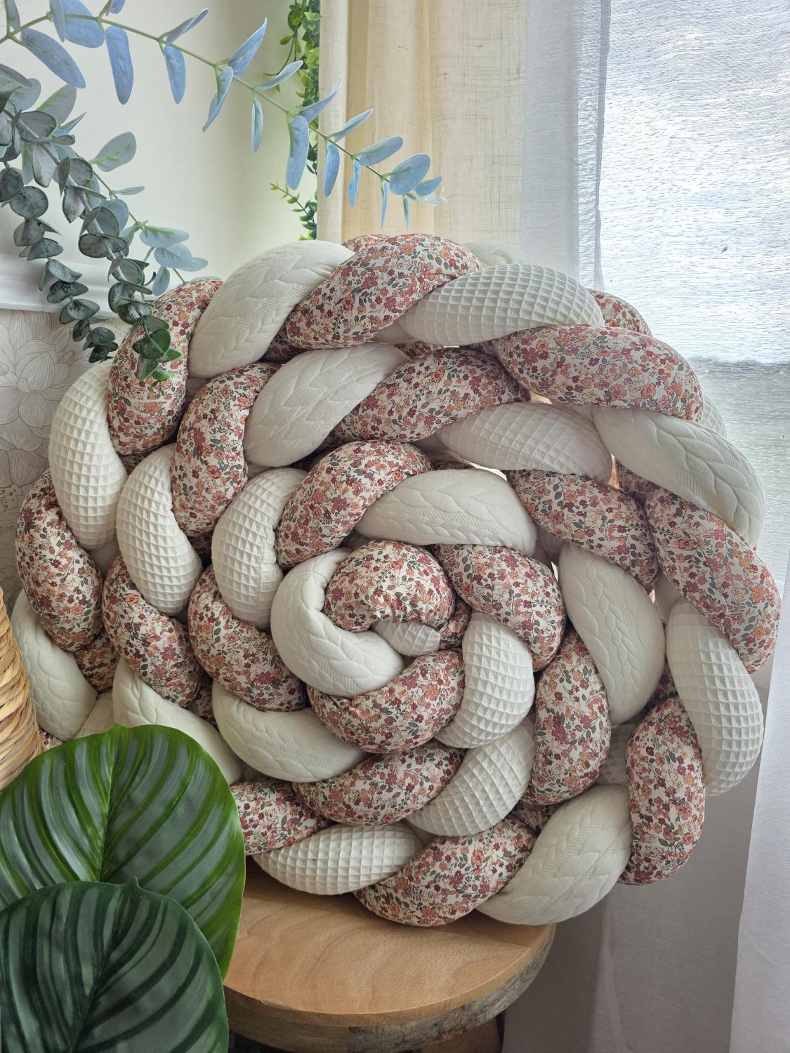 Tresse de lit 4 brins écru tricot écru et fleurs d'été 3,6m
