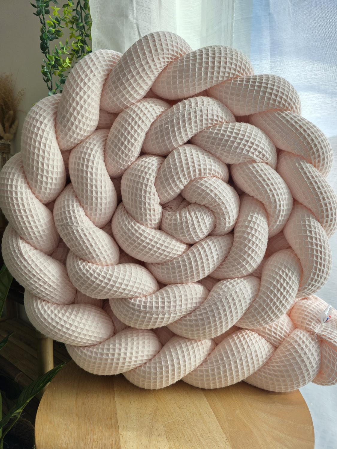 Tresse de lit 4 brins nid d'abeille rose pâle 3 m