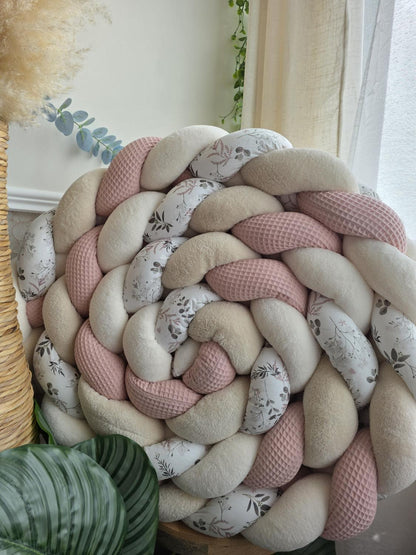 Tresse de lit 4 brins poudré doudou vanille et beige et fleurs d'hiver 4.6m