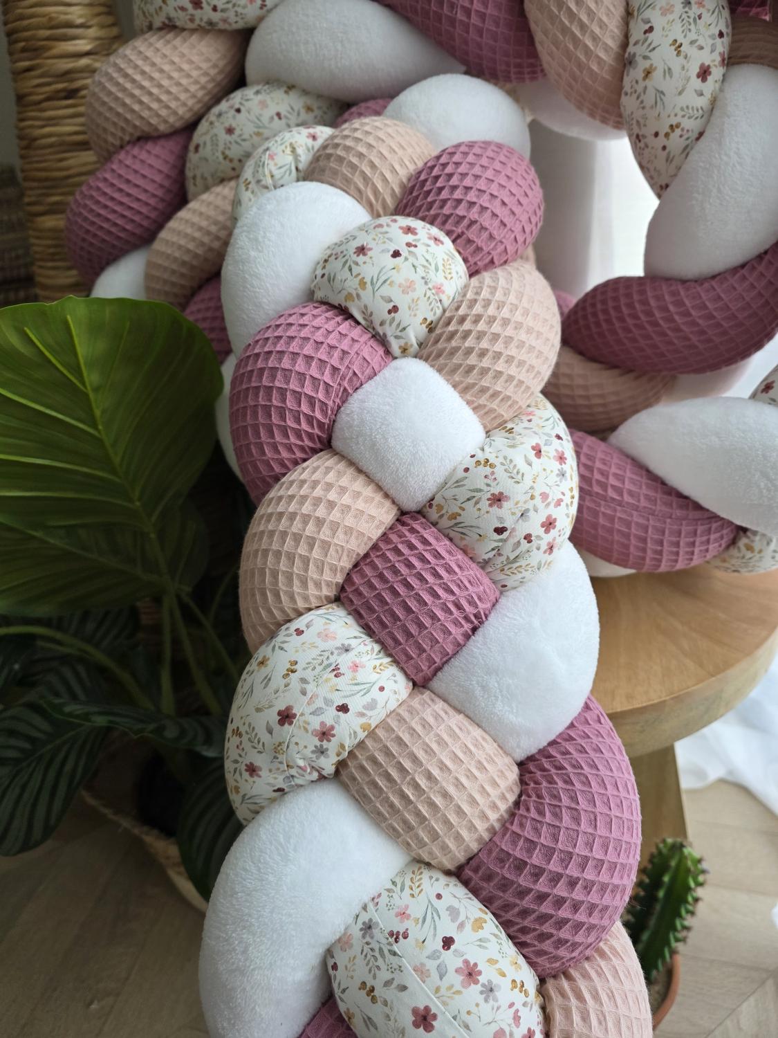 Tresse de lit 4 brins poudré vieux rose doudou blanc et printemps 3.6m