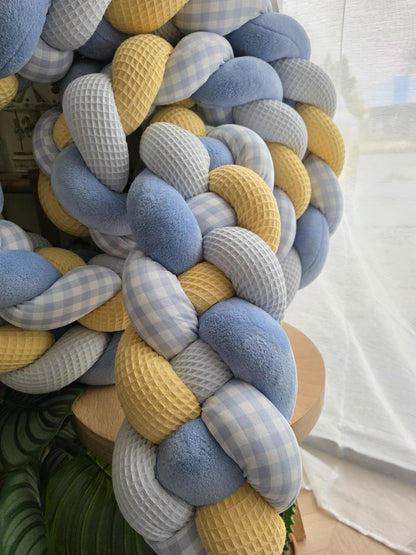 Tresse de lit 4 brins poussin bleu doudou bleu et vichy bleu 4.6m