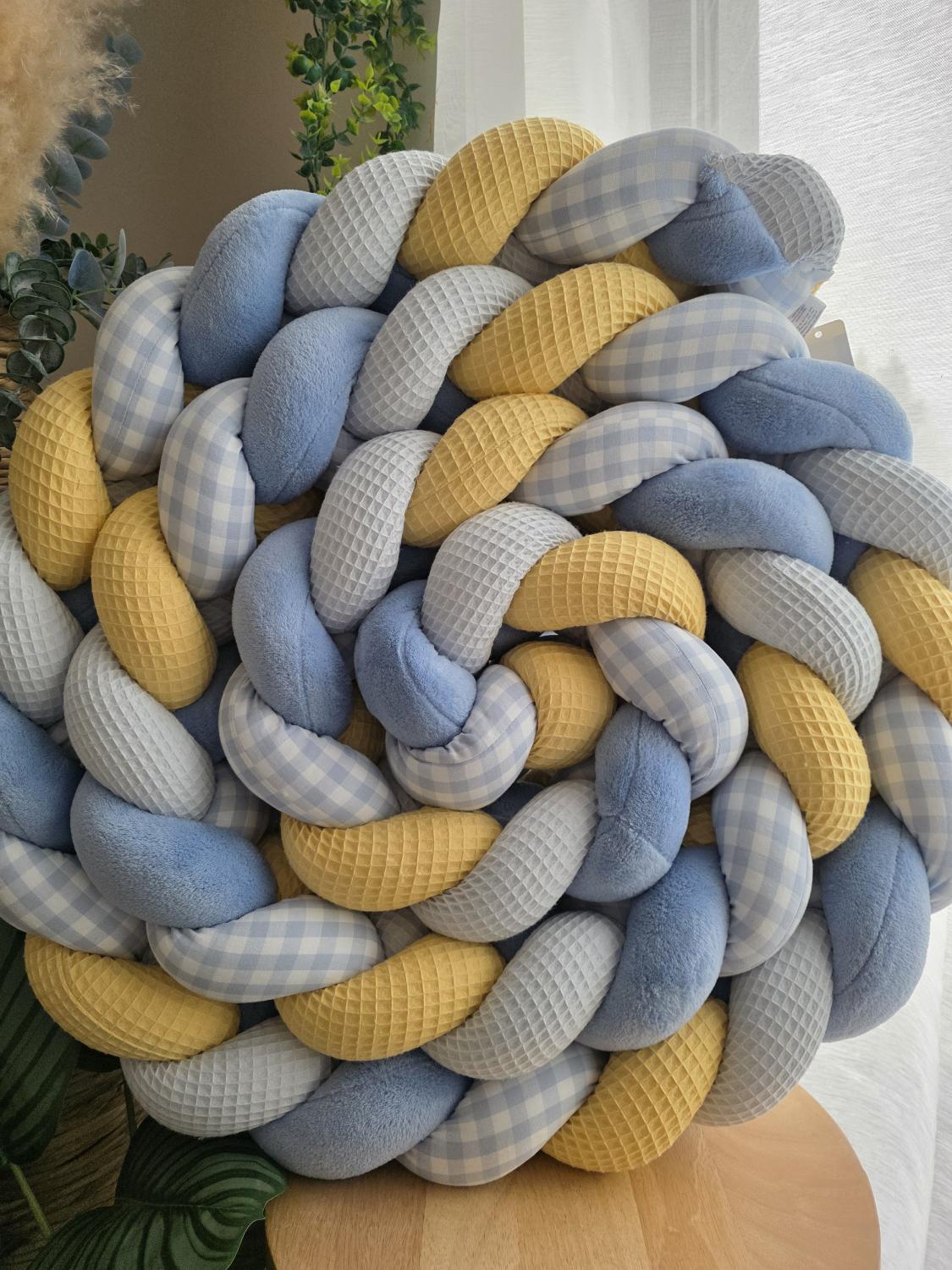 Tresse de lit 4 brins poussin bleu doudou bleu et vichy bleu 4.6m
