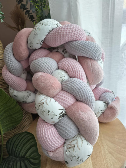 Tresse de lit 4 brins rose gris doudou poudré et fleurs d'hiver 3.6m
