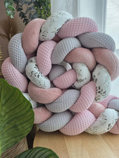 Tresse de lit 4 brins rose gris doudou poudré et fleurs d'hiver 3.6m