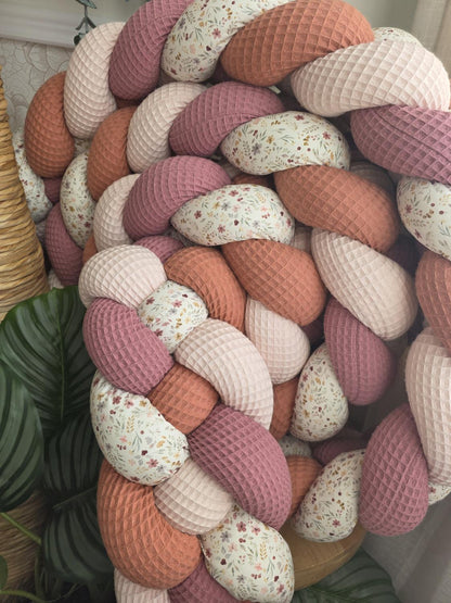 Tresse de lit 4 brins rose pâle corail vieux rose et printemps 4m