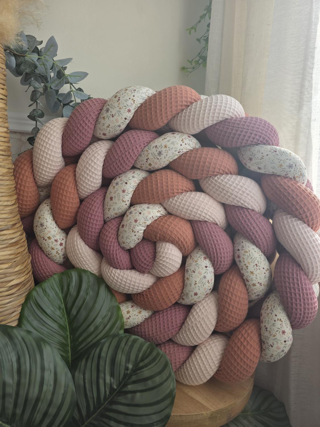 Tresse de lit 4 brins rose pâle corail vieux rose et printemps 4m