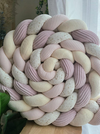 Tresse de lit 4 brins rose pâle doudou vanille côtelé poudré et fleurs lin 4.2m