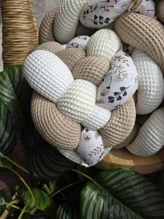 Tresse de lit 5 brins blanc écru beige café et ginko 2m