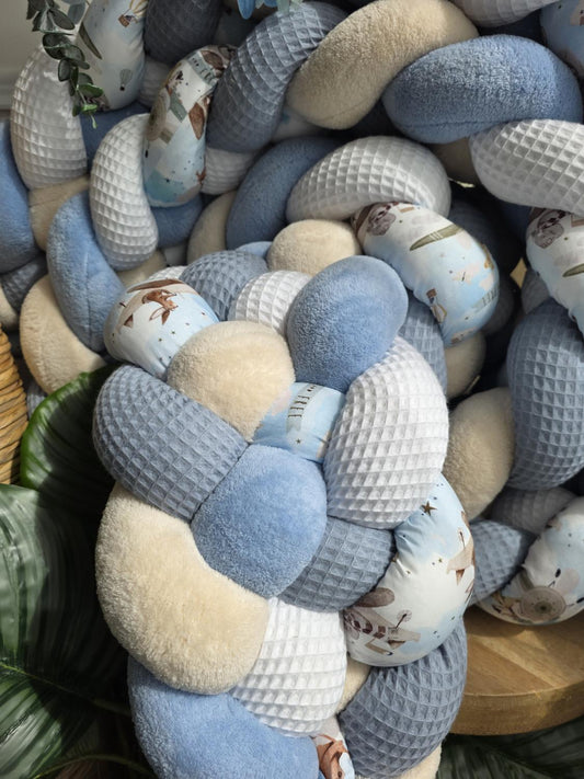 Tresse de lit 5 brins blanc jean doudou beige et bleu et avion 4,6m