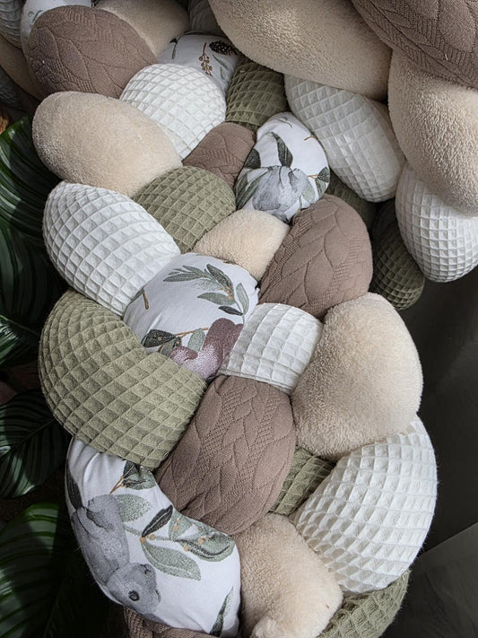 Tresse de lit 5 brins blanc olive doudou beige tricot marron et biche 3.6m