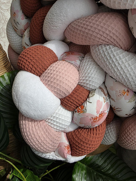 Tresse de lit 5 brins blanc poudré marsala doudou blanc et fleurs pastel 3m