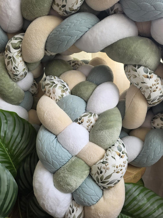Tresse de lit 5 brins doudou blanc beige jade tricot vert et luara 4.2m