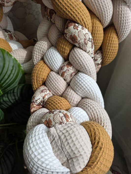 Tresse de lit 5 brins écru beige camel et old flowers 3.6m