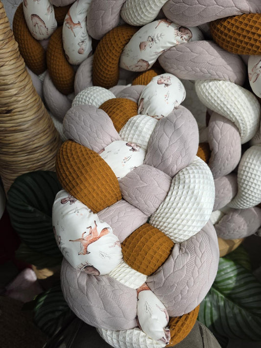 Tresse de lit 5 brins écru brique tricot sable et forêt 4.6m