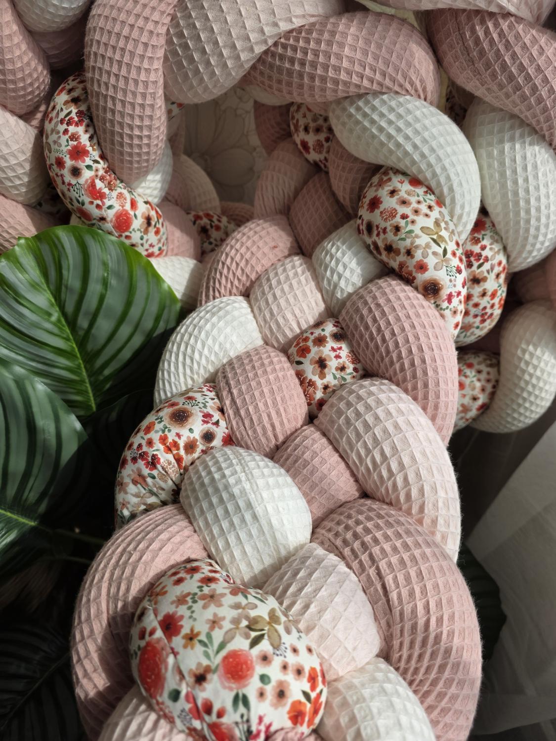 Tresse de lit 5 brins écru rose pâle poudré et hortense 4.2m