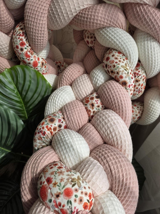 Tresse de lit 5 brins écru rose pâle poudré et hortense 4.2m