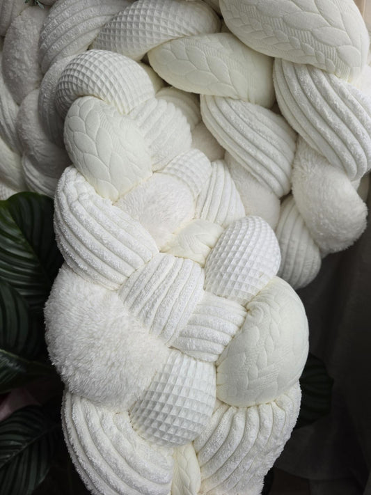 Tresse de lit 5 brins nid d'abeille, fourrure, tricot et côtelé écru 3.5m